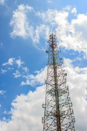 Satellite antenna on the bright blue sky の写真素材