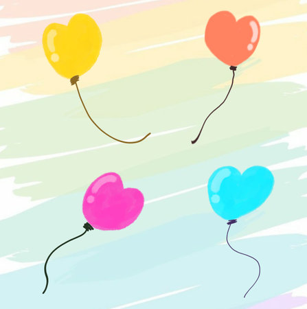 Colorful heart balloons seamless pattern wallpaper with pastel color backgroundの写真素材