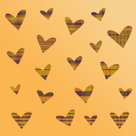 Heart shapes yellow color plaid seamless template pattern wallpaper background