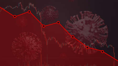Economy Crisis due to Covid Coronavirus Pandemic Disease Influenza Outbreak Graph Trend Down Red Chart 3D Illustration Renderingの写真素材