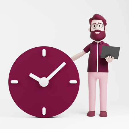 3D Character Standing by the clock