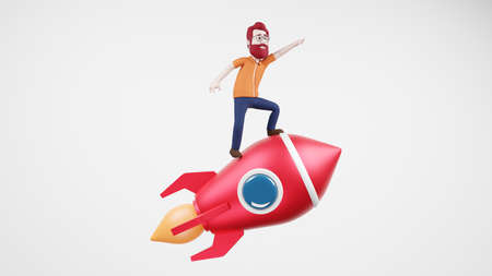 3D Character Riding Rocket Business