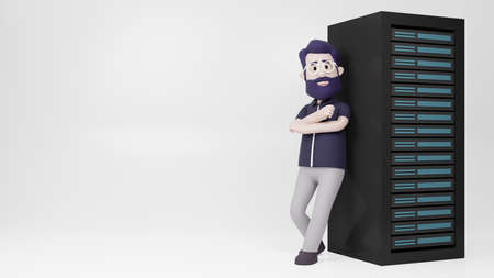 3D Character Man Presenting the Server and Laptop