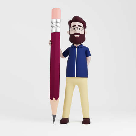 3D Character Man Standing Holding a Penの写真素材