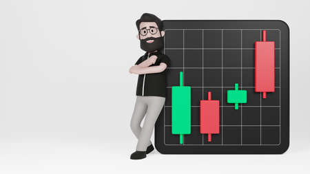 3D Man Leaning on the Trading Grpah