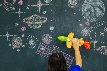 The classroom environment in which the students are intending to study seriously,Students work STEM,Are learning about Solar system,Draw and measure distance,Invented aircraft rocket,follow that Dreamの写真素材