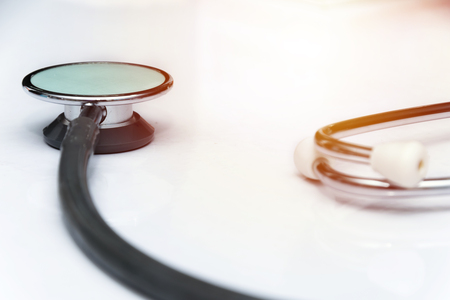 Stethoscope on white background,selective focus,health concept,Good health Medical equipment isolated on white medicine instruments conceptの写真素材