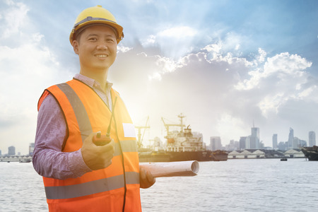 Leadership is very necessary for being a leader, Construction work needs certainty, precise, precision, Engineers are in control Construction, Use communication toolsの写真素材