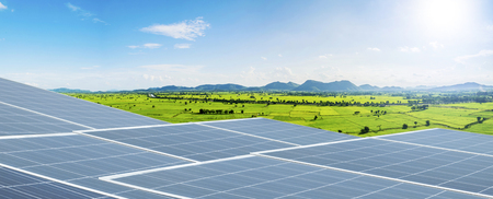 Renewable energy is a necessity of the future world,Golden light, Solar Cell Future Energy, Big Solar Cell The backdrop is a modern and elegant condo.の写真素材