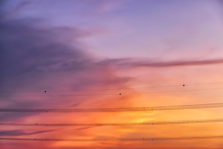High Voltage Cables, Head to the other side. Sky atmosphere Beautiful color, sunset.の写真素材