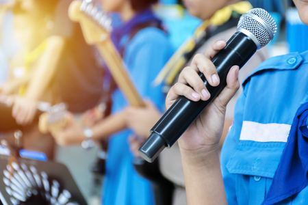 Student band concept. Rehearsing for the best performance. All members are very intent.の写真素材