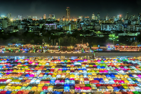 Bangkok, Thailand, Train Night Market Rat-cha-da, a gathering of food, clothing, jewelry. And many more, Thais and foreigners like to come in here, Amazing Thailand.のeditorial素材