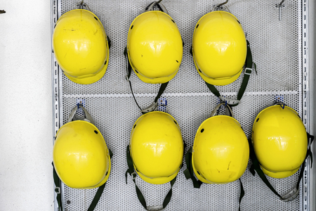 Yellow safety Helmet  engineering, Construction worker equipment. To prevent disaster, the danger of...