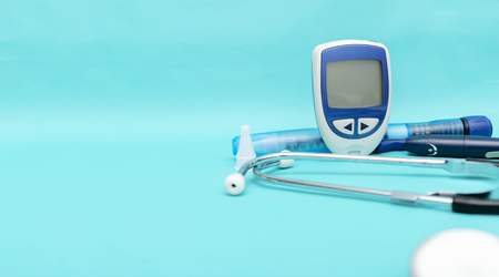 Diabetes is a disease that requires close supervision. From the doctor and the patient. Inspection and Treatment Equipment,Stethoscope.の写真素材