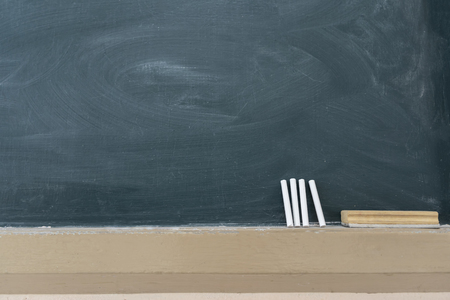 Blackboard is Empty concept. Education is important for everyone, because it helps to succeed. To stimulate teaching, front side the Chalk and brush remove blackboard. copy space.の写真素材