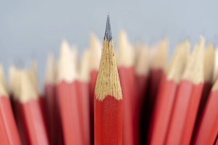 Leadership successful team leader (manager, CEO, market leader) and another business leading concepts. Standing out from the crowd. Red pencil that represents leadership.の写真素材