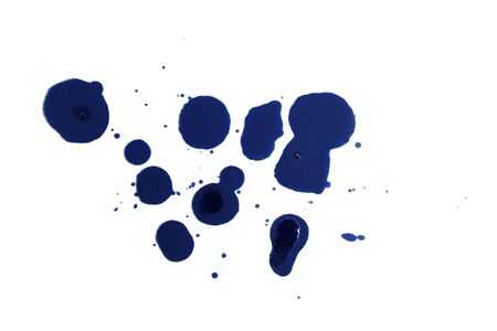 Blue ink pen and ink lining on a white background. Ink spot. Blue ink silhouette.の写真素材