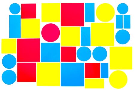 Colorful acrylic background images, blue, yellow, red. Colorful Acrylic Glass Pattern of concept design. Shapes of circles, squares.の写真素材