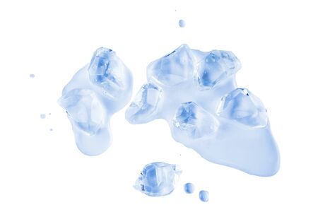 ice cubes on white background. Top view, The ice began to melt into water.の写真素材