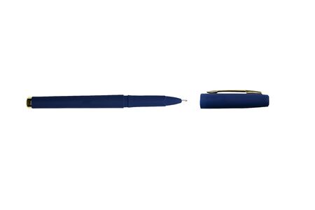 Blue ballpoint pen isolated white backgroundの写真素材