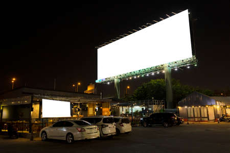 billboard blank for outdoor advertising poster or blank billboard at night time for advertisementの写真素材