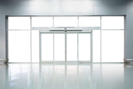 Billboards installed at the entrance and exit of the building. A blank billboard that can be used to include text, images for communication.の写真素材
