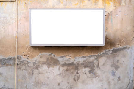 Mock up template concept. Blank sign template horizontal on an old cement wall outside.の写真素材