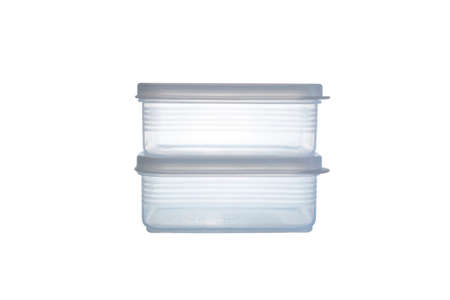 a pile of plastic containers, plastic food box on a white backgroundの写真素材