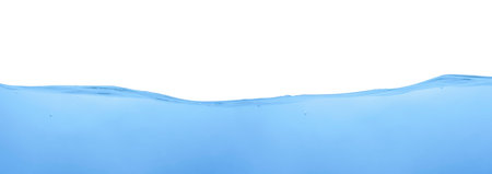 Water panorama wave with bubbles on white background. Water splash isolated on the white background.の写真素材