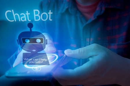 Chatbot assistant conversation, Ai Artificial Intelligence technology concept. Asian man chatting...