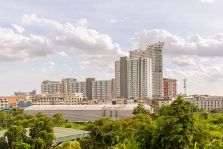 Bangkok city buildings cityscape, high buildings panorama downtown of Bangkok City Thailand. Modern buildings and high towers in Ramkhamhaeng, Bangkok, Thailand beautiful landmark.の写真素材