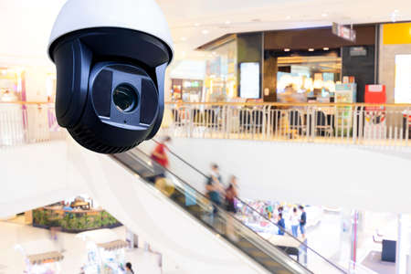3d rendering security camera or cctv camera department store interior for background