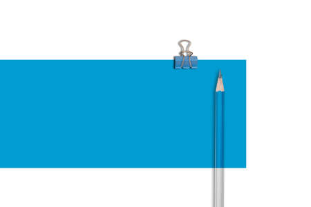 Template with copy space by top view closeup macro photo of wooden blue pencil put on blue paper that look minimal and clean. Side flash light made difference between them by highlight and shadow.の写真素材