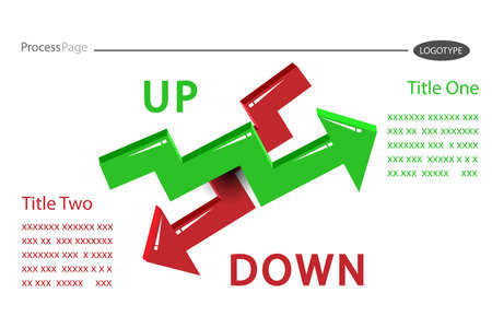 Arrow up and down arrow diagram slide template, flat icon isolated on white. Point down button. South sign. Upload icons set. Upgrade. download, shareの写真素材