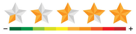Five stars rating icon. Five stars customer product rating, illustration. Premium quality. Golden stars. Vote size symbol set.の写真素材