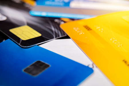 Credit card close up shot with selective focus for background.の写真素材