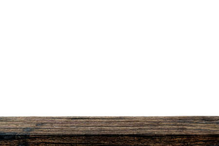 Front view of old wooden sign isolated on white background, plank textures. Old wood is formed into a deep wood grain.の写真素材
