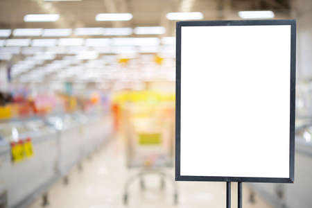 Mockup advertising board in front of supermarket Blank price list board Mock up billboard for your text messege or mock up supermarketの写真素材