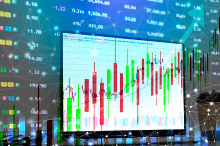 Stock exchange trading analysis investment financial on display crisis stock crash down and grow up...
