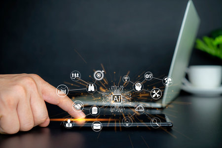 technology about internet of thing concept man use smartphone with IOT, internet of things internet in work Smart city and IoTの写真素材