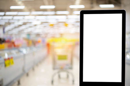 Mockup advertising board in front of supermarket Blank price list board Mock up billboard for your text messege or mock up supermarketの写真素材