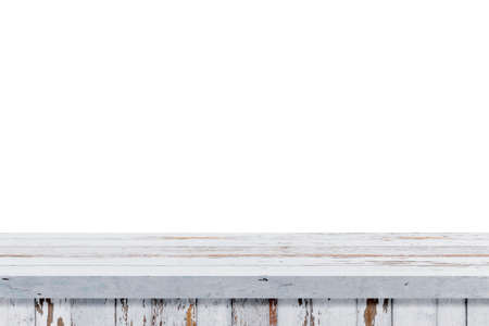 Wooden table isolated over white background can make advertisements, place products, billboards.の写真素材