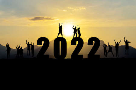 New year concept of 2022. Cheerful group of people. New year card. people express happinessの写真素材