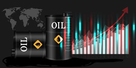 Oil industry concept. Oil price growing up graph and chart with world map background, illustration.の写真素材