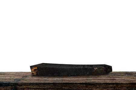 Front view of old wooden signs stacked separately on white background. Plank surface. Old wood formed a deep wood grain.の写真素材