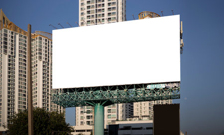 Billboard canvas mock up in city background beautiful, for advertisement.の写真素材