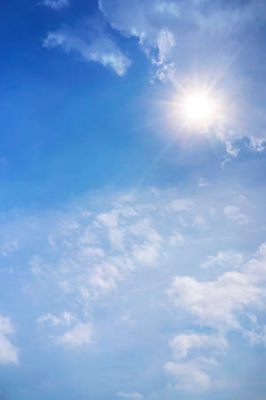 Beautiful blue sky with clouds background. Bright clouds in the blue sky, vertical skyの写真素材