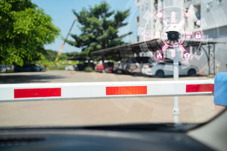 CCTV, Card reader scanner, check car at entrance for safety and security, Selective focused.Concept safety and security.の写真素材
