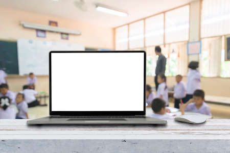 White wooden floor table in the foreground on a white background can make advertisements, Modern...