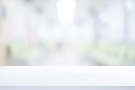 Abstract empty table top with blur luxury hospital and clinic interior on backgroundの写真素材